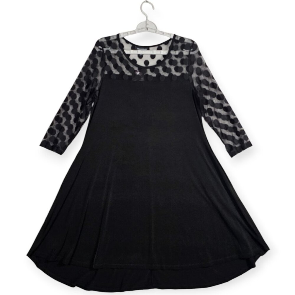 Nina Leonard Polka Dot Mesh Dress - Women's Medium - Black A-Line